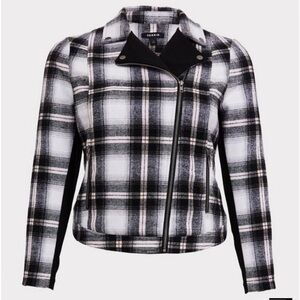 Flannel Moto Jacket - Black, White, Baby Pink